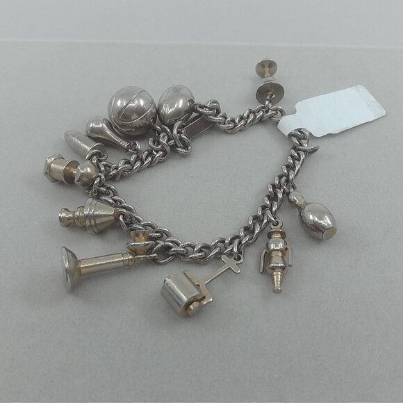 Vintage Silver-Tone Charm Bracelet – 11 Retro Charms – 6” Chain - Picture 2 of 2